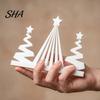 Modern Christmas Table Decor 3D Printed Abstract Tree Figurine, Minimalist Xmas Holiday Centerpiece with Star Topper for Home, Office, Party