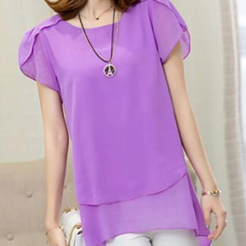 Dámská móda Ležérní Léto Jaro Jednobarevné halenky a košile s krátkým rukávem a výstřihem do O