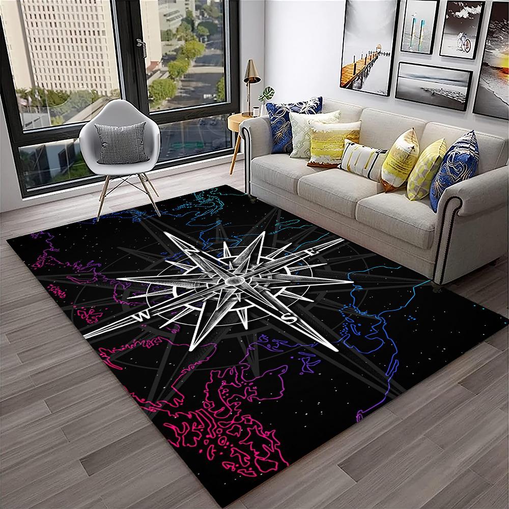 Retro Kompass Navigationskarte Teppich für Zuhause Wohnzimmer Schlafzimmer Sofa Fußmatte Dekor, Kinderspielbereich Teppich Rutschfeste Bodenmatte
