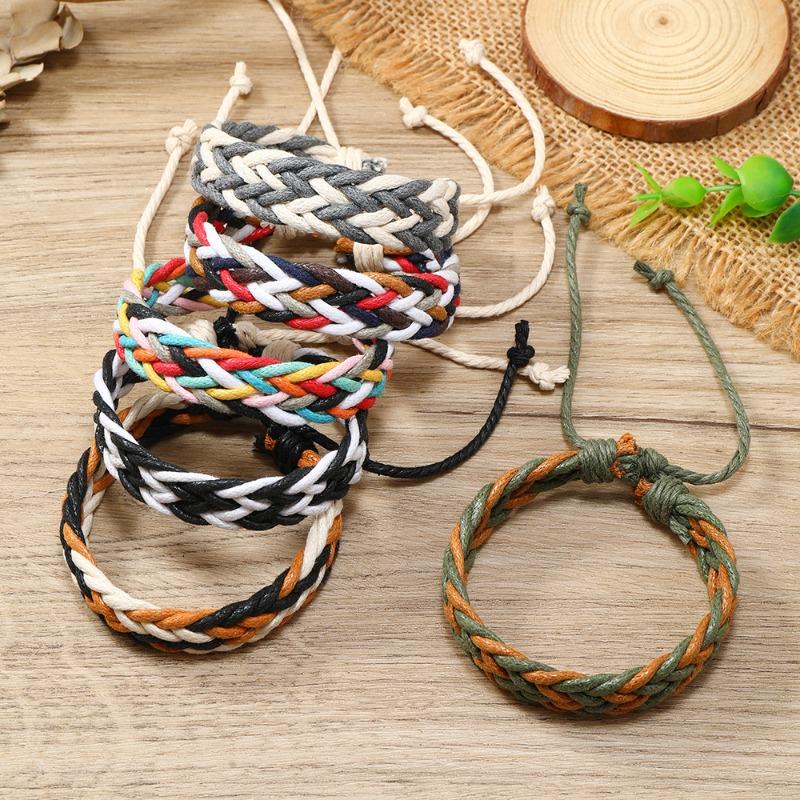 New Colored Wax Thread Couple Hand Rope Hand-woven Bracelet Simple Casual Six-piece Bracelet