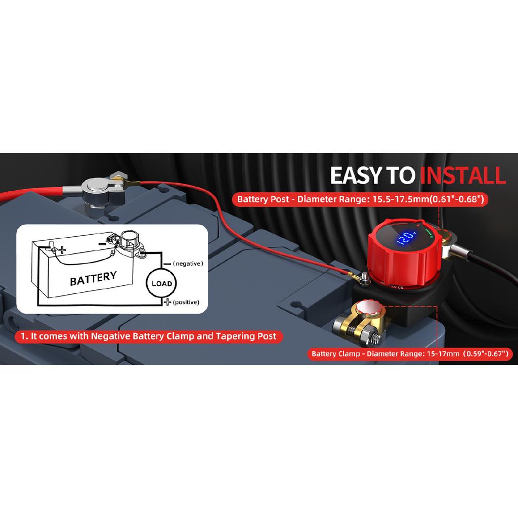Top Post Battery Disconnect Switch 12V-48V with LED Voltmeter DC 5-60V Battery Kill Switch On/Off Battery Cut Off Switch For Car
