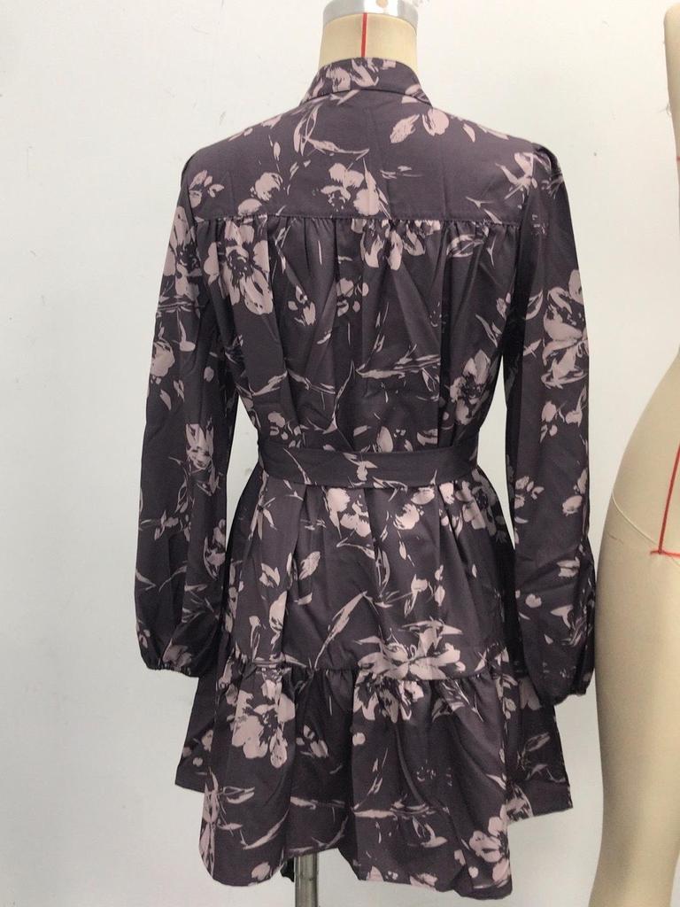 New Retro Floral Print Lantern Sleeve Women's Dress