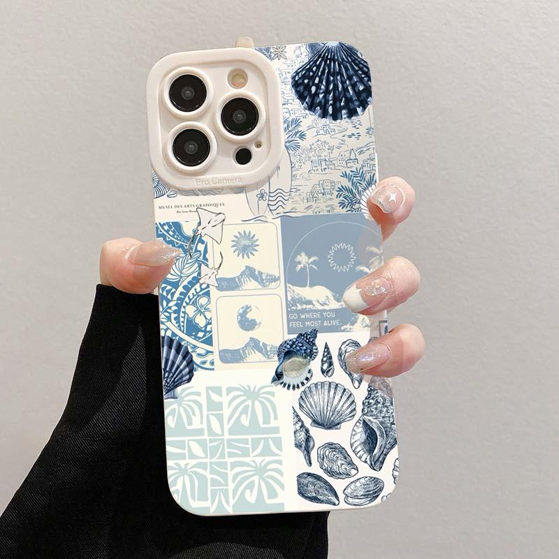 Phone Case For IPhone 17 Pro Max 17E 16 15 14 13 12 11 Plus 16e Ocean Creative Blue Ins Seashell Seaweed Cover Protective Funda