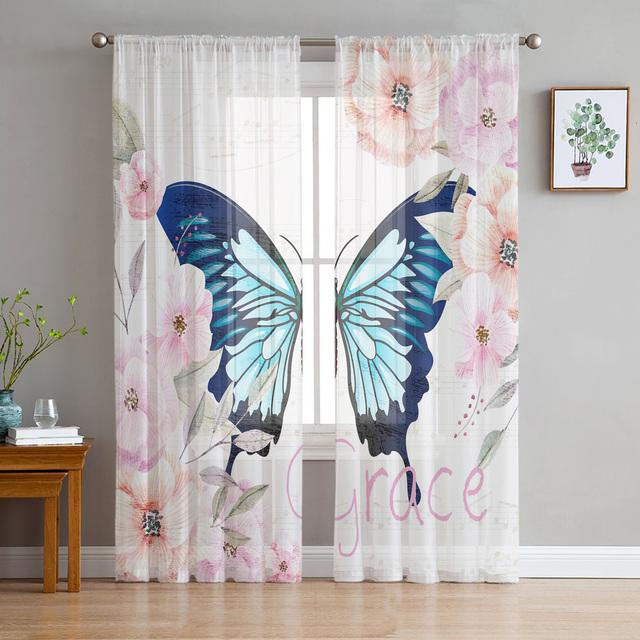 Tende A Pacchetto Per Cameretta 2 Pannelli In Voile Con Farfalle Colorate 132x160 Cm Con Tasca - 2