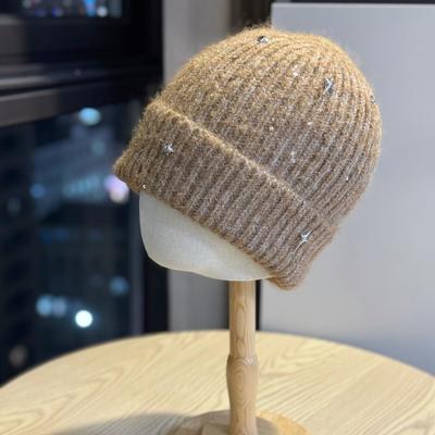 New Face Showing Little Star Sequined Knitted Hat for Women Korean Style Winter All Match Woolen Hat Travel Warm Ear Protection Hat