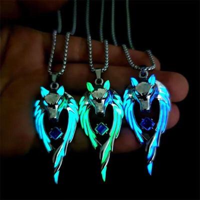 Luminous Flame Dragon Wolf Necklace: Trendy Hip-Hop Pendant for Men and Women