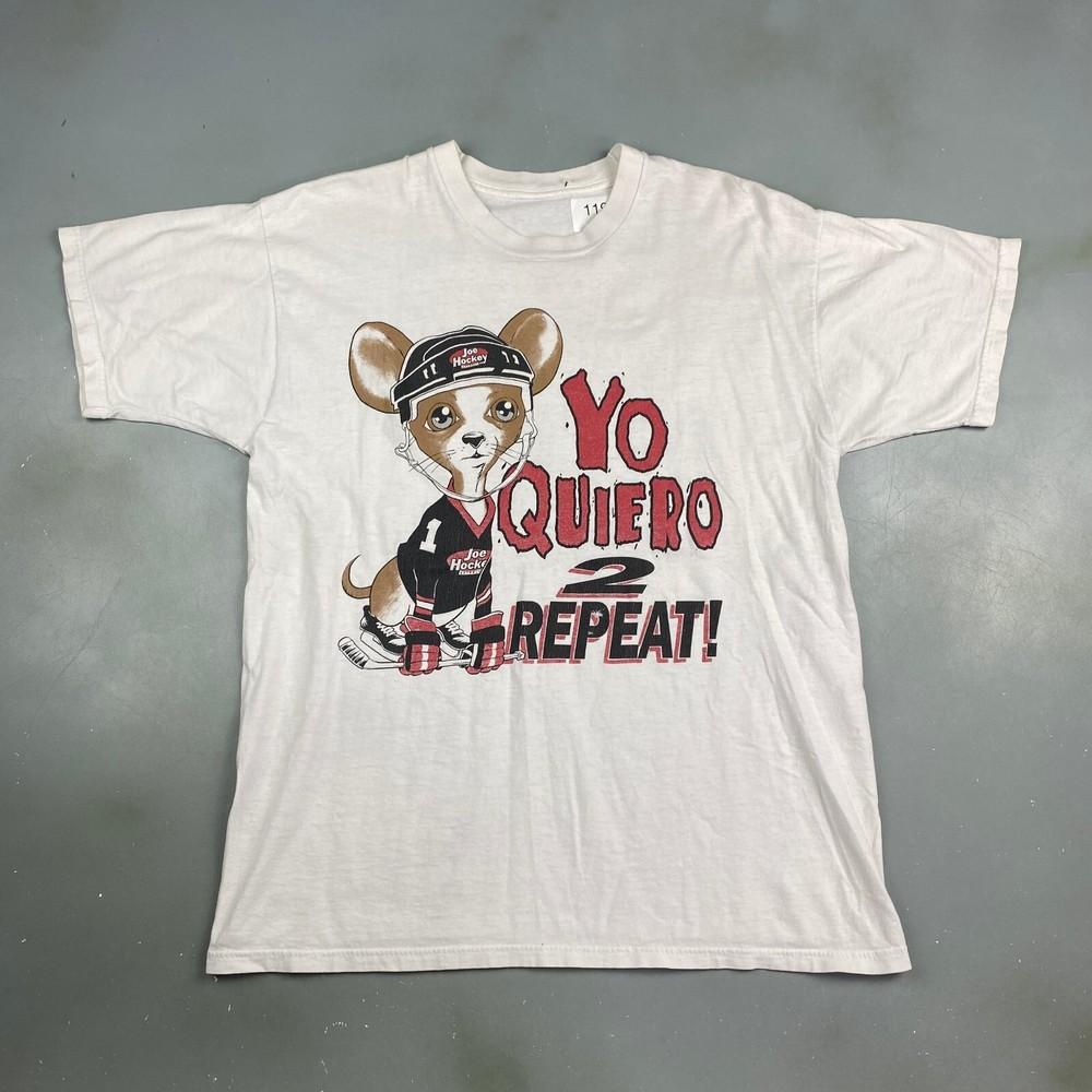 

VINTAGE 90s Joe Hockey Yo Quiero 2 Repeat White TShirt sz Medium Adult Unisex T-Shirt XXXL