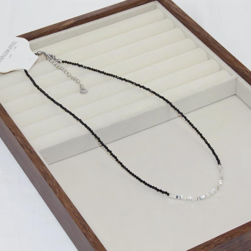 Korean Retro Black Crystal Freshwater Pearl Choker Necklace for Women