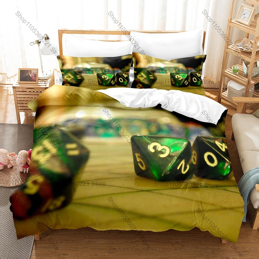 Cool 3PCS The Rise of Tiamat DND Pattern Bedding Set Duvet Cover + 2 Pillowcases Breathable Polyester Tabletop Bedding Gamer Bed