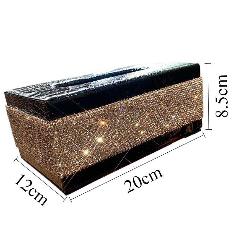 

Rhinestone Tissue Box Leather Tissue Case Elegant Pull Out Napkin Storage Boxes Rectangular Aesthetic Napkin Organizer Cases чёрный