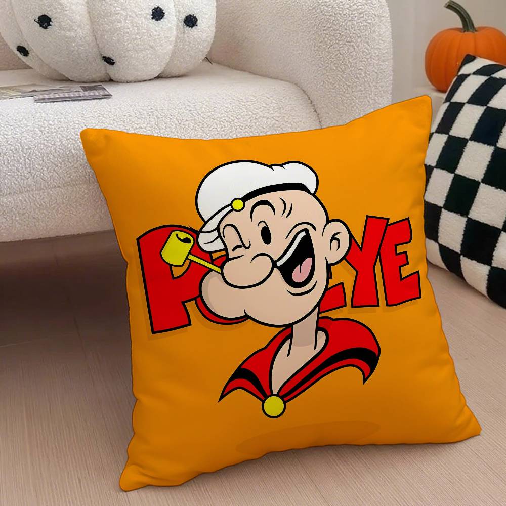 Classic Anime P-Popeye Pillow Case Anti-Dustmite Pillowcase Invisible Zipper Silky Short Plush Sofa Cushion Cover