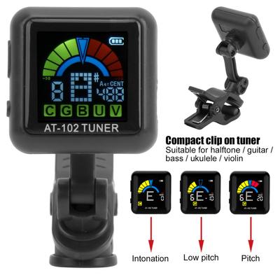 Aroma Gitar Clipon Tuner USB Şarj Edilebilir Dahili Pil Keman Ukulele AT102(Siyah )