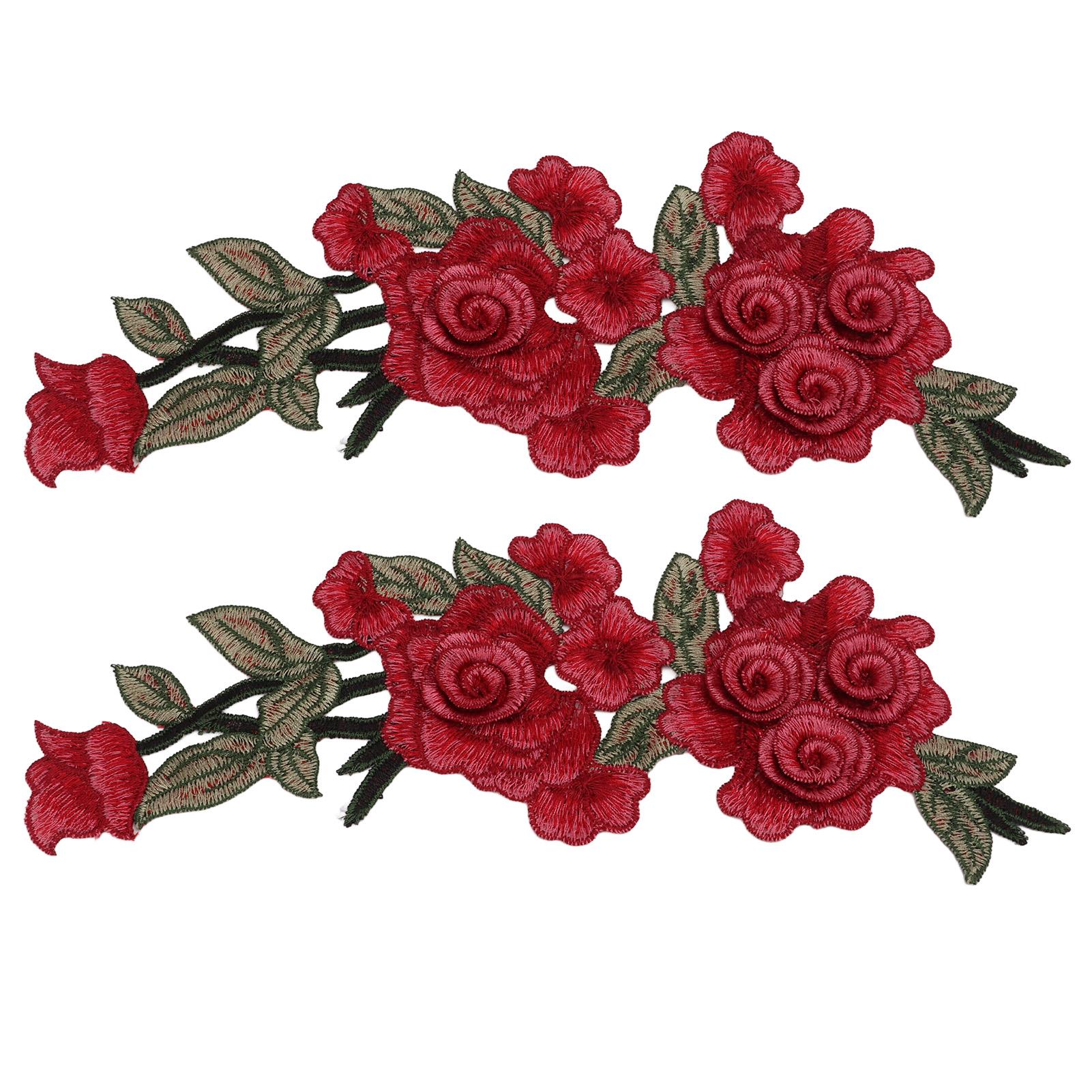 

2PCS Embroidered Patches Red Flower Pattern Hand Crafted DIY Sewing Patches for Clothing Backpack