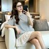 Women's Striped T-shirt Female Lace Round Neck Short Sleeved Blouse Summer New Korean Style Loose Versatile Lady Top