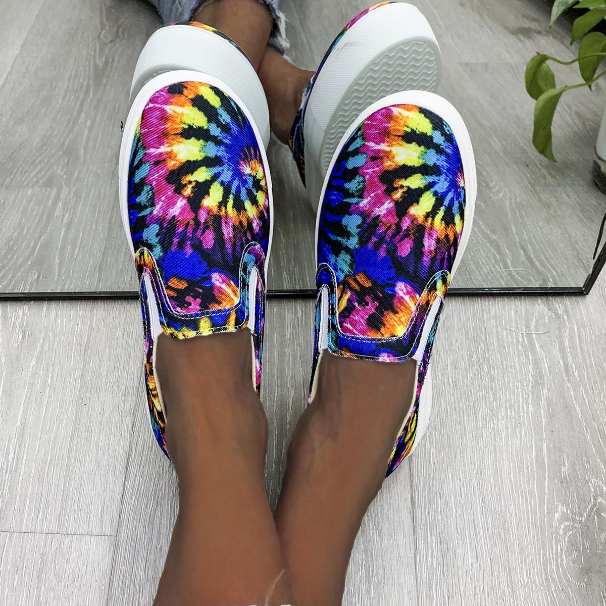 

Модная женская обувь на плоской подошве, граффити, повседневные кроссовки с низким вырезом, слипоны, женская парусиновая обувь, дизайнерские лоферы, большие размеры, круглый носок, 2025 35