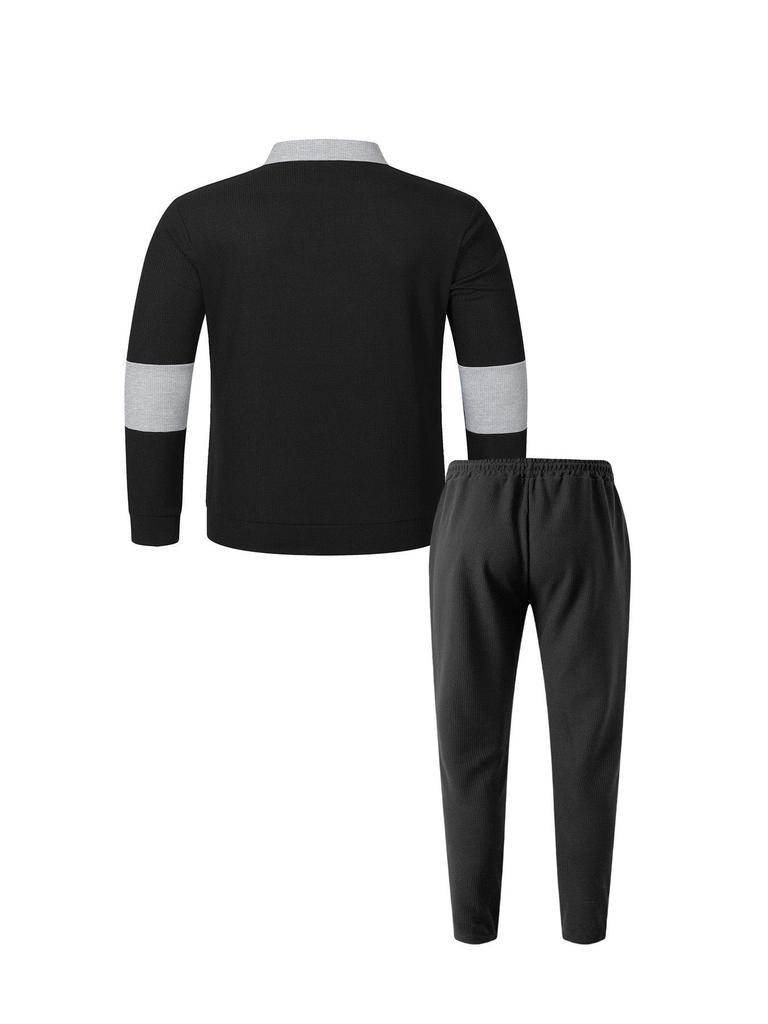 2025 Men's Autumn Waffle Sweatshirt & Pants Set - Casual Long Sleeve Lapel Design