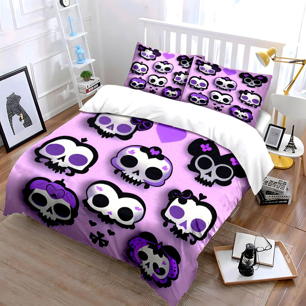 Purple Skull Pattern Bedding Set Bedding Duvet Cover Set Duvet Cover Pillowcases (1 * Duvet Cover 2 * Pillowcases, without duvet insert)