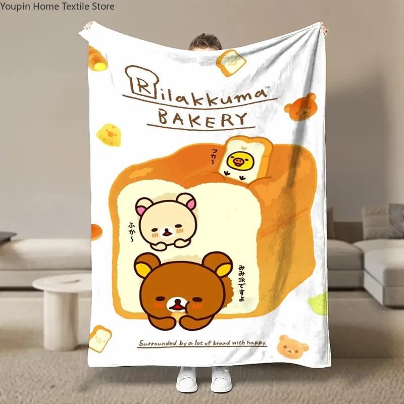 Anime Cute Cartoon R-Rilakkuma Flannel Blanket Fluffy Children and Adults Sofa Plush Bedspread Throw Lunch Blanket for Sofa Bed