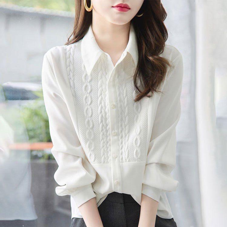 2026 New Spring and Autumn High-End White Shirt with Stylish Design, Versatile Base Shirt Top M белый