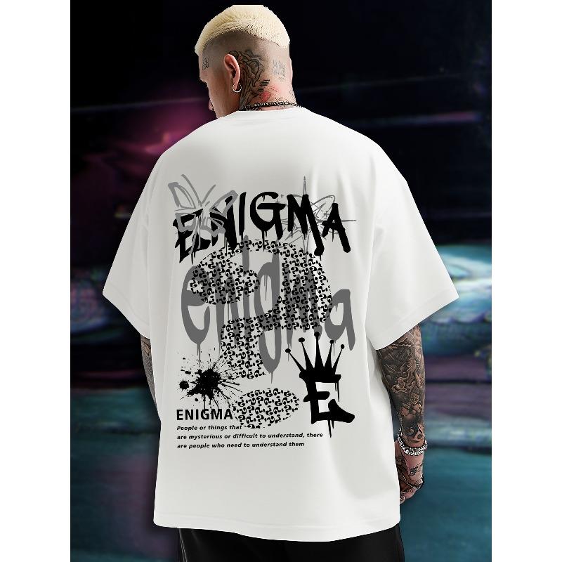 

European Size Men s Short-sleeved T-shirt with Multi-text Pattern on the Back S белый