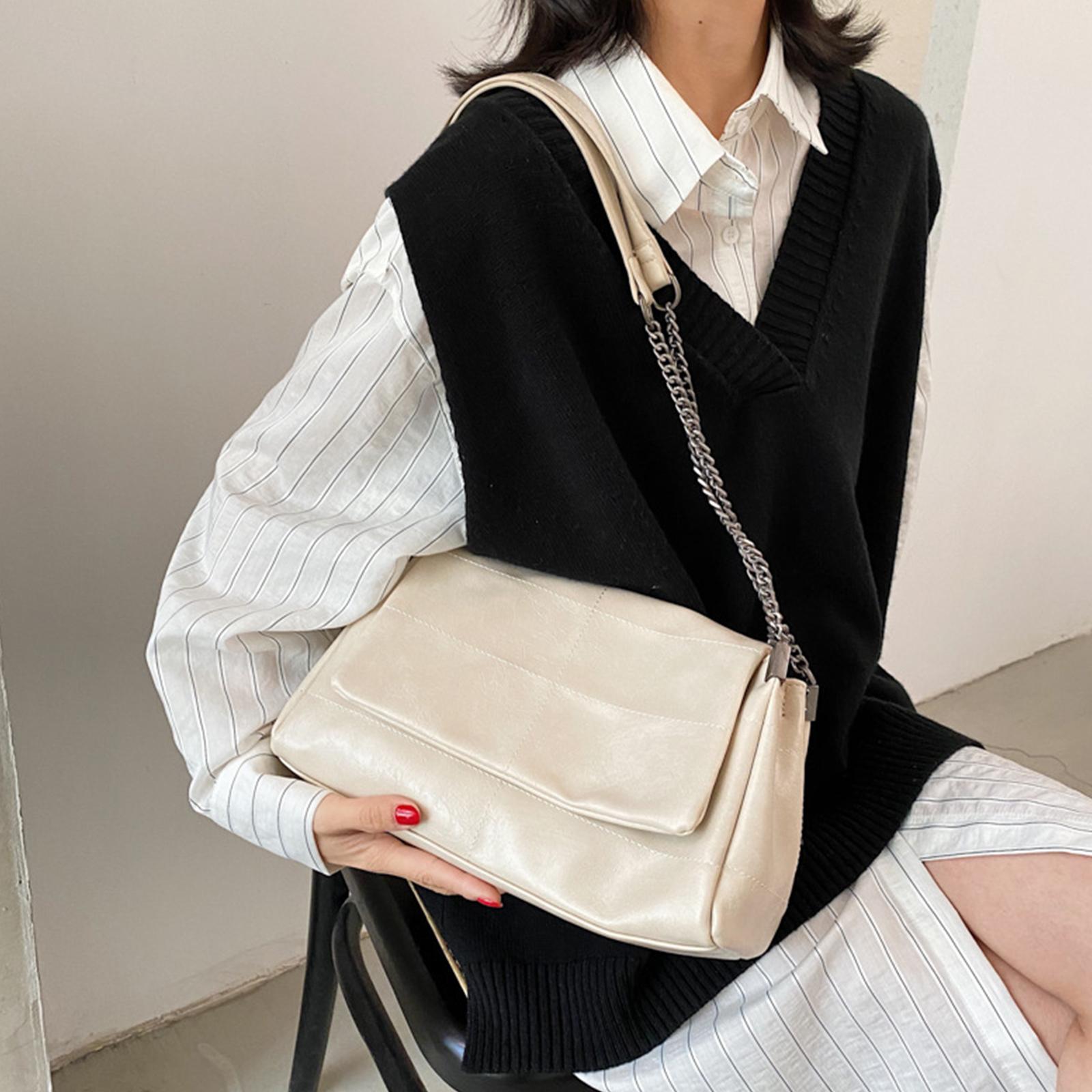 

Women PU Chain Commuting Bag Large Capacity Shoulder Underarm Bag Messenger Bag for Travel Shopping Daily Use білий