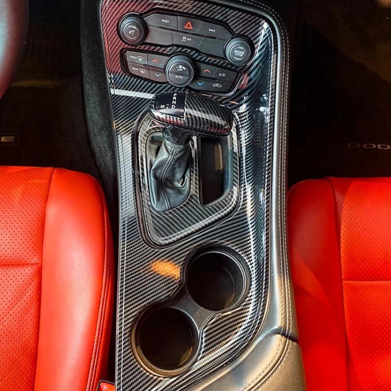 Carbon Fiber Black Accessory For Dodge Challenger 2015-2022 Center Console Gear Shift Panel Interior Decorative Cover Trim