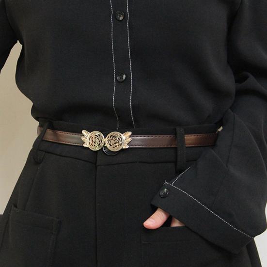 Women Belt Adjustable Imitation Leather Rose Pattern Buckle Waistband Dress Shirt Sweater Coat Accessory