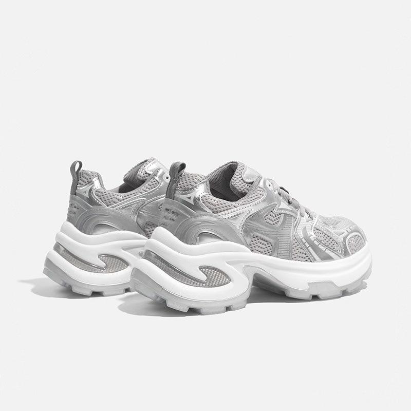 Small Platform Dad Shoes Women's 2025 Spring New Silver Mesh Fashion Versatile Height-increasing Casual Sports Shoes