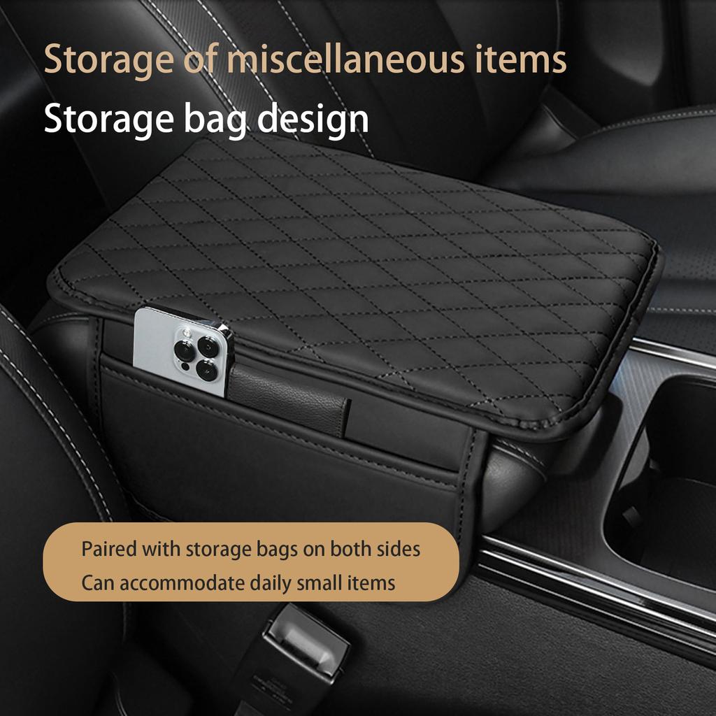 Car Armrest Box Pad Height Increasing Cushion Soft Nappa Leather Storage Bag for Vehicle