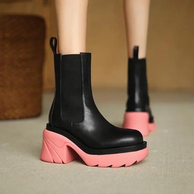 Fashion 2024 Ladies Shoes Ankle Women's Boots Platform Modern Boots Women Round Toe Stretch Slip On High Chunky Heels Female Shoes