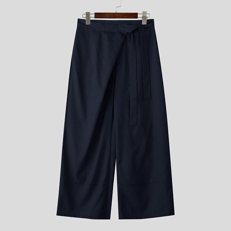 INCERUN Pánské ležérní šněrovací kalhoty s dlouhými širokými nohavicemi a obmotáváním v pase