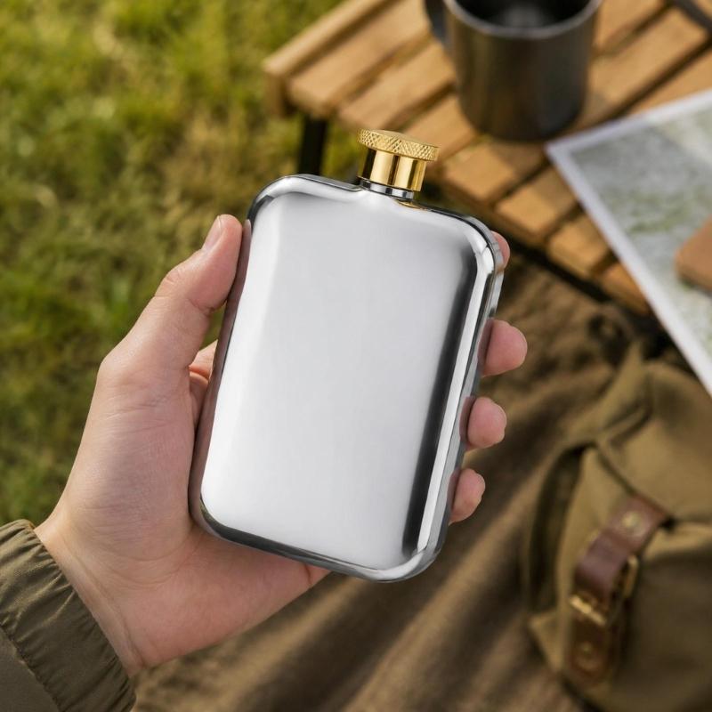 6Oz Stainless Steel Pocket Hip Flask with Mirror Silver Finish, Portable Liquor Bottle for Adult Travel Storage, Gatherings, and Everyday Carrying
