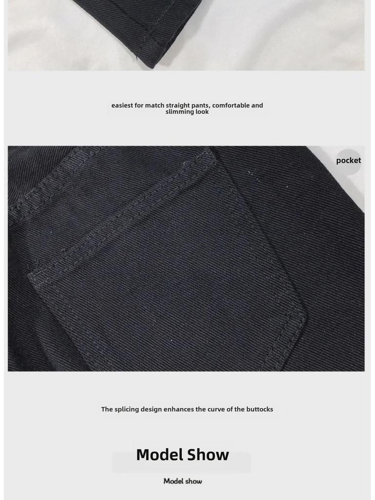 Koreanisch Chic High-Waist Schwarze Slim Straight-Leg Jeans für Damen