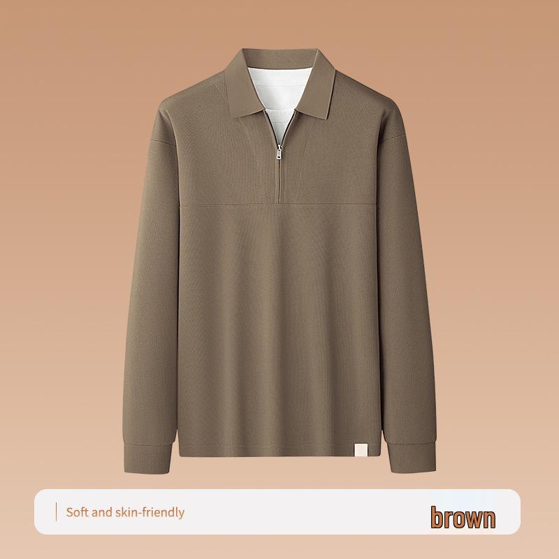 

Men s High-End Zippered Two-Piece Hoodie T-shirt Base Layer for Autumn/Winter M коричневий