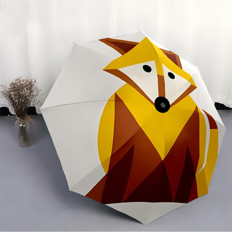 1pc Fox Geometric Automatic Open/Close Umbrella 8-Rib Strong Frame, Portable Travel Umbrella for Women & Men, Birthday Gift Parties 012