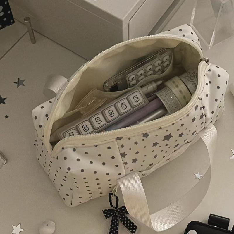 Weiß Blaue Farbe Stern Punkte Tote Federmäppchen Ins Stil Niedliche Stifte Tasche Für Schüler Große Kapazität Schreibwaren Organizer Tasche