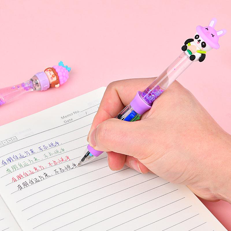 Creative Cartoon Glitter Four-Color Click Ballpoint Pen - Cute Planner Pen for Students