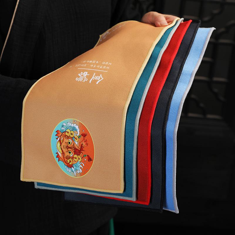 Chinese Retro Painted Tea Towel Kung Fu Tea Set Strong Water Absorption Thickened Tea Mat Cotton Velvet Tea Ceremony Accessories