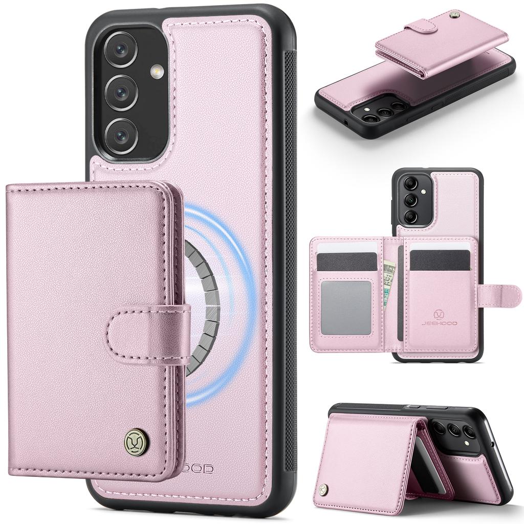 For Samsung Galaxy A34 5G Case JEEHOOD J09 RFID Blocking Card Holder Leather Back Phone Cover Magnetic Case