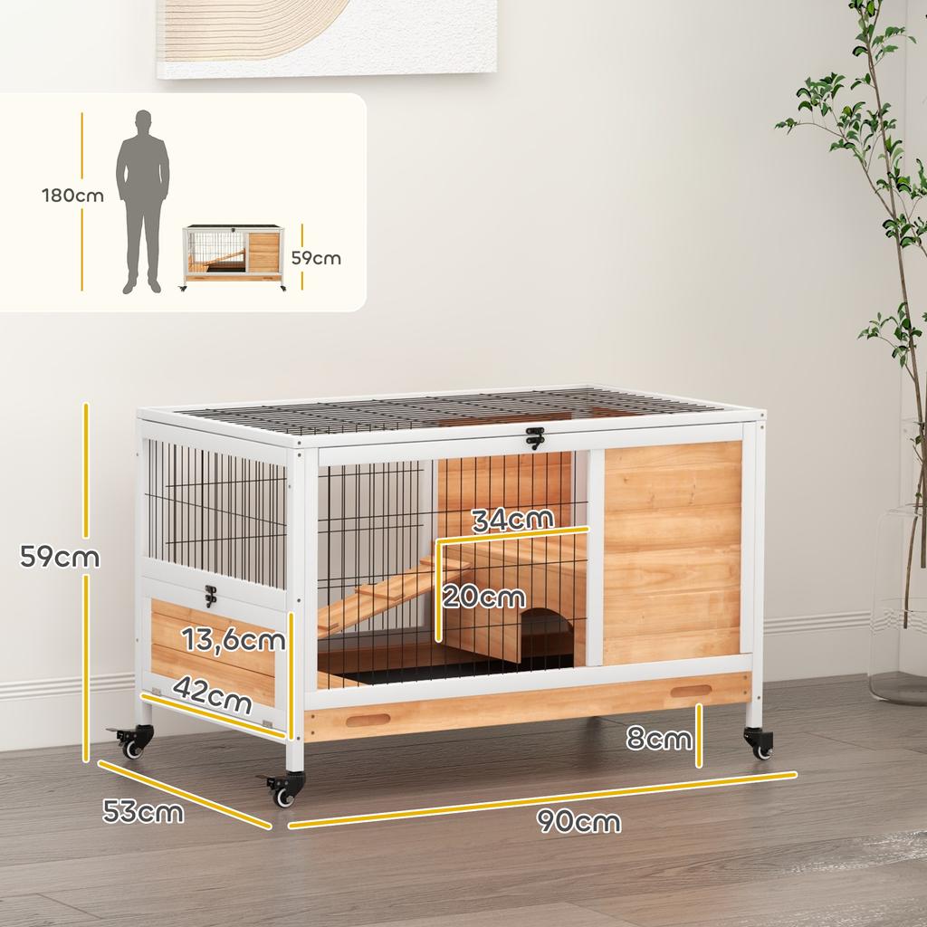 Rabbit Hutch for Small Pets with Opening Roof and Removable Tray 90x53x59 cm Natural