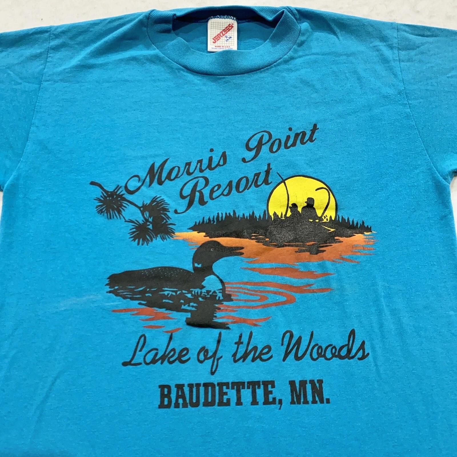 vtg 90s MORRIS POINT RESORT LAKE OF THE WOODS BAUDETTE MINNESOTA T-Shirt XS thin XL