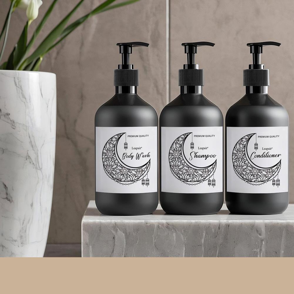 Refillable Shampoo Conditioner Body Wash Dispenser With Tray/White Labels Hand Press Bottle Ramadan Muslim Decor Ornament