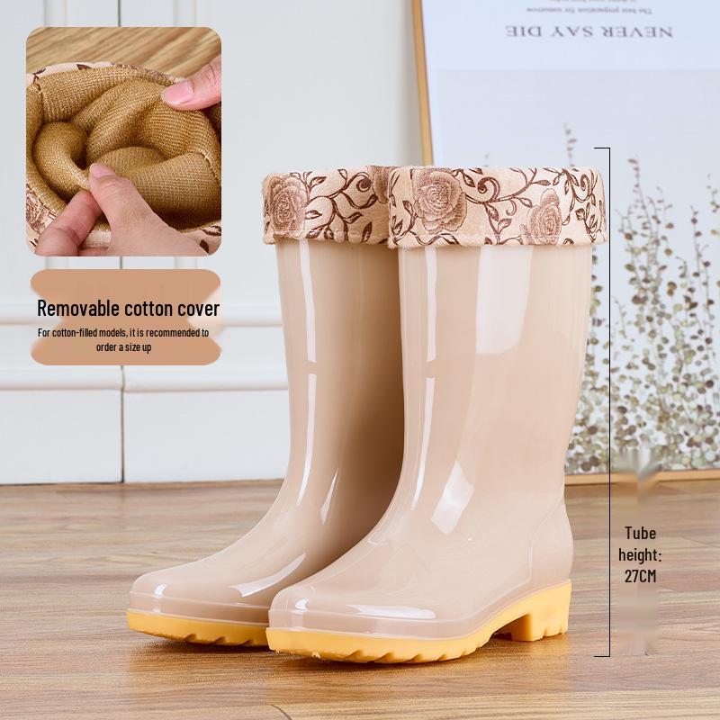 Damen Mid-Calf Fleecegefütterte Rutschfeste Regenstiefel für Alle Jahreszeiten