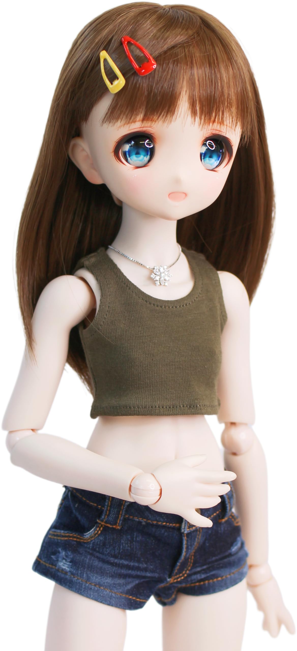 

[Petite Marie] 13 MDD Compatible Cropped Tank Top Short Sleeveless T-Shirt Versatile Simple Khaki Daily T-Shirt Round Collar Casual 40cm Doll BJD