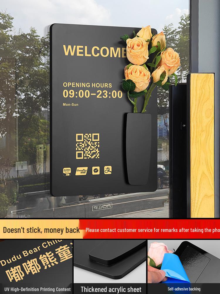 Custom Acrylic Business Hours Door Sign Sticker for Storefronts