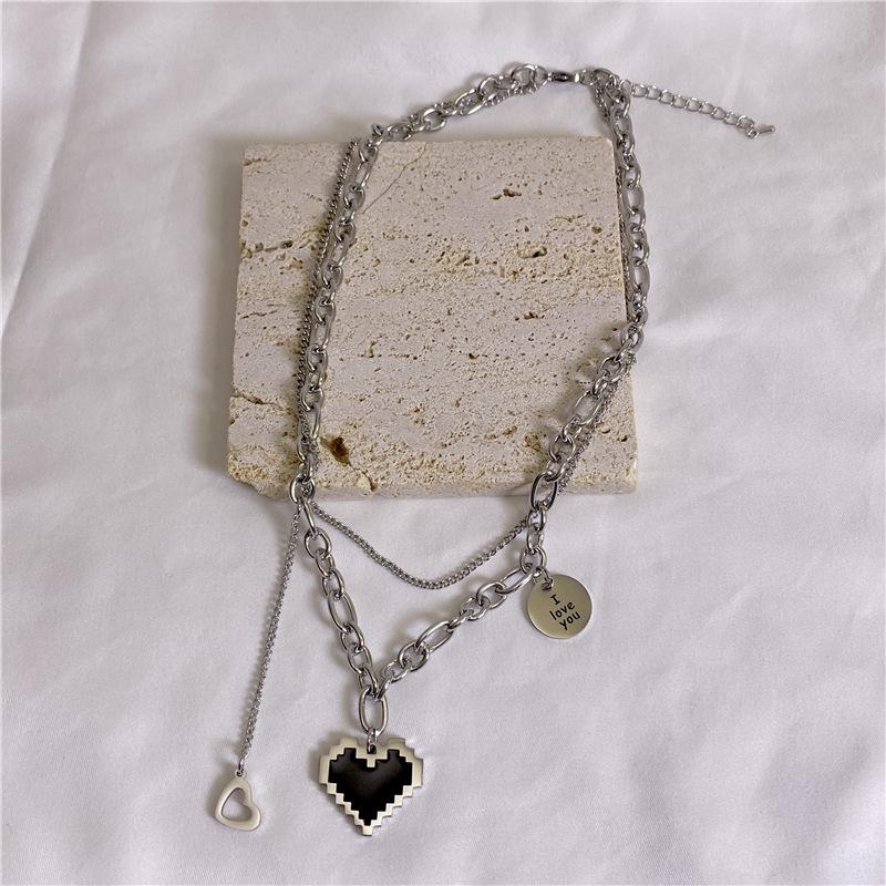 Nye senior mote kvinner anheng halskjeder Fin dobbel lenke kjede metall hjerte fest halskjede smykker gave