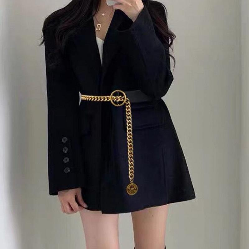 Wide Black Modern Waist Belt For Women With Unique Chain Design For Wear Versatile