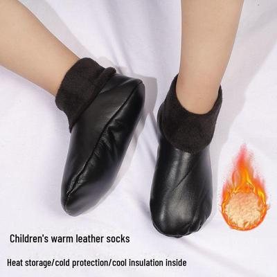 Plush Non-Slip Leather Socks for Infants – Thickened, Waterproof, Indoor Wear for Spring, Autumn, Winter