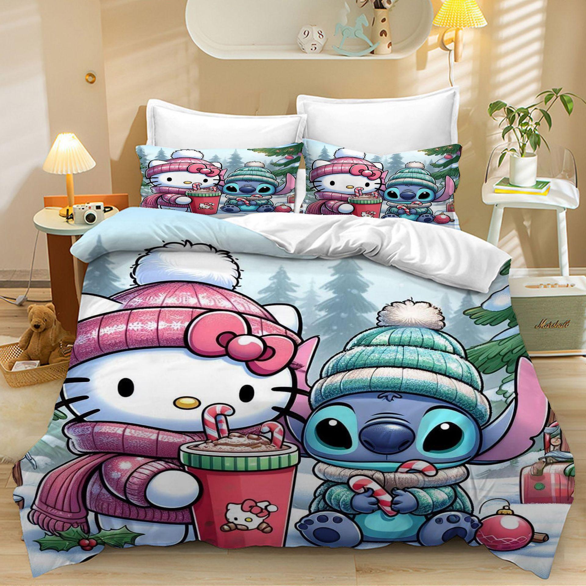 

Home Textile Three-Piece Digital Printing Cat Cartoon Quilt Pillowcase Bedding 90 * 200
