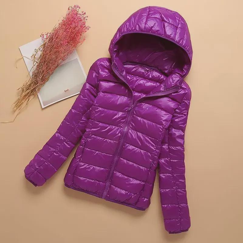 Clearance: Women's Large Hooded Thin Down Cotton Jacket - Short Style, Stand Collar